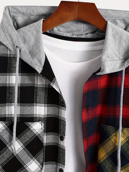 Men's Exquisite Gift: New College Style Trendy Hooded Cardigan with Contrast Color Multi-Patch Drawstring Pocket Design