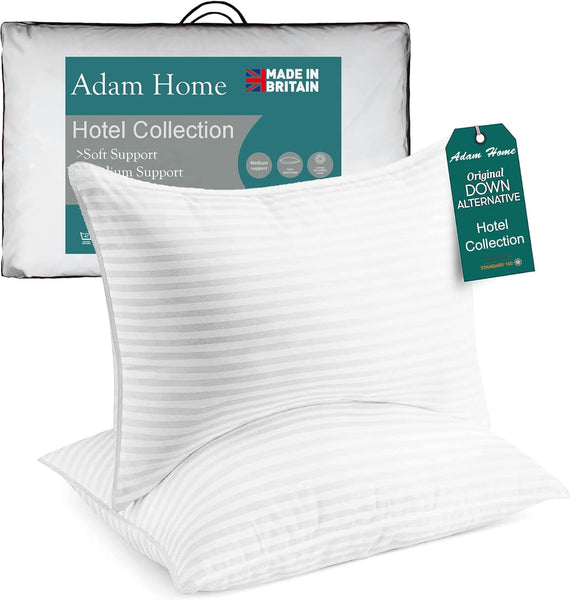 Adam Home Pillows 4 Pack Hotel Quality Side Sleeper Bounce Back Bed Pillow Hypoallergenic & anti Dust Mite Resistant Premium Filled Hotel Pillows Pack of 4
