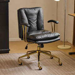 Office Chair Desk Chair with Wheels & Removable Armrests Gold Base Vanity Chair with Back Adjustable Rolling Swivel Computer Task Chair PU Leather
