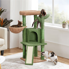 Costoffs Cat Tree, 107cm Cactus Cat Tree, Cat Furniture with Natural Sisal, Cactus Cat Tower with Platform, Condo, Basket, Scratching Posts, Board & Hanging Ball, Cat Furniture for Small/Medium Cats