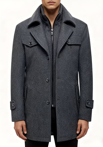 New Autumn And Winter 802 Detachable Double-Layer Collar Thick Velvet Blend Overcoat for Men