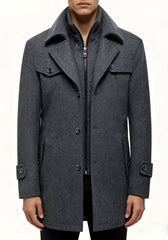 New Autumn And Winter 802 Detachable Double-Layer Collar Thick Velvet Blend Overcoat for Men