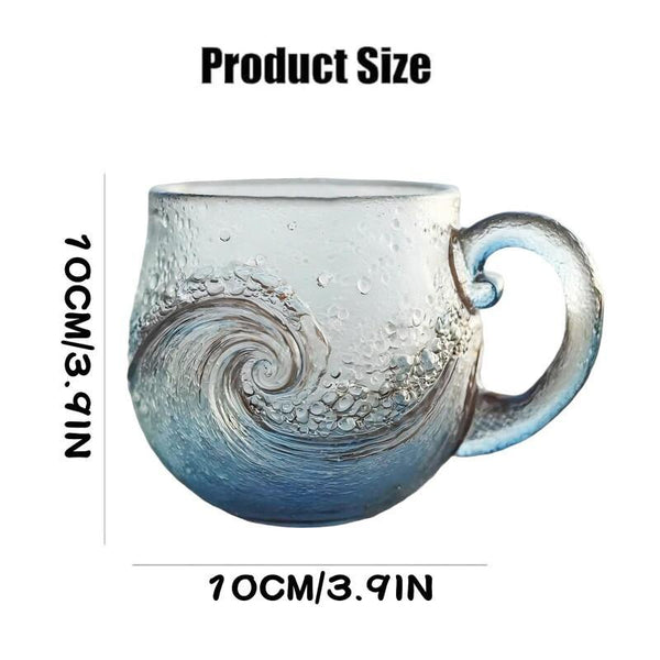 Sea Glass Wave Coffee Mug, 12oz Ocean Wave Glass Mug with Handle, Frosted Captivating Artistic Beach Theme Coffee Cups Gift for Ocean Lovers, Drinking Coffee, Tea, Wine, Cocktails