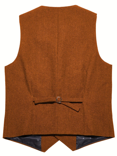Men'S Vest Retro Fashion Groom Wedding Party Vest Men'S Herringbone Casual Business Waistcoat