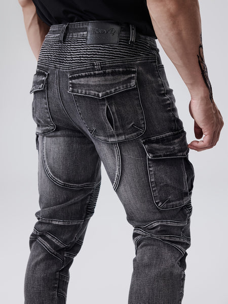 ESDVQ Men's Stretch Jeans - Slim Fit Stretch Pants with Multiple Utility Pockets, Stretch Denim for Everyday & Formal Wear - All-Season Skinny Jeans for Men, Casual Outfit, Edgy Fashion, Reinforced Seams, Stylish Trousers, Fashion Enthusiasts