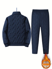 Men's 2pcs Casual Set: Fleece-Lined Thickened Jacket and Pants. Heavyweight Winter Sportswear with Zippered Cardigan Jacket, Fleece-Lined Warm Outerwear, Lamb's Lining. Matching Couple's Outfit for Men and Women. Leak-Proof Top and Pants with Elastic