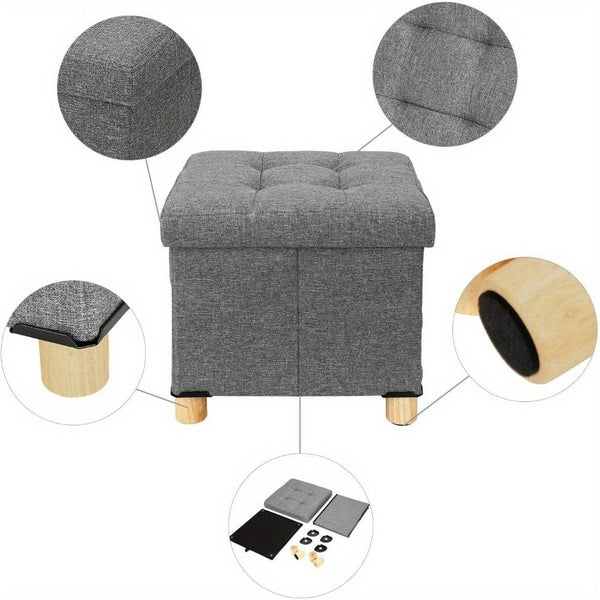 Folding Storage Ottoman Footstool with Lid Upholstered Ottoman Storage Box 38x38x32cm for Hallway Livingroom Bedroom Dark Grey