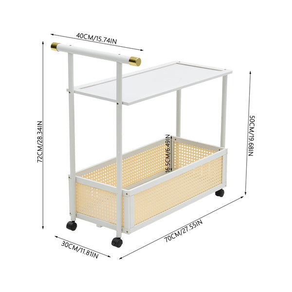 1PC Multifunctional Living Room Side Table with Wheels, Mobile Coffee Table Featuring Storage Basket and Shelves, Modern Storage Rack, Suitable for Living Rooms, Bedrooms, and Offices