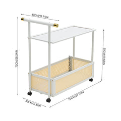1PC Multifunctional Living Room Side Table with Wheels, Mobile Coffee Table Featuring Storage Basket and Shelves, Modern Storage Rack, Suitable for Living Rooms, Bedrooms, and Offices