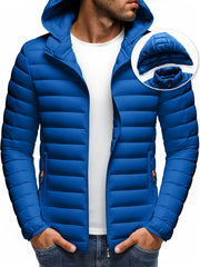 Men's Stand Collar Hooded Jacket - Warm, Windproof Thickened Coat, Detachable Hood, Solid Color Design, Thickened Nylon Fabric for Cold Weather, Casual Style, Zip Closure, Dry Clean Only, Winter Stand Collar Hooded Thickened Coat