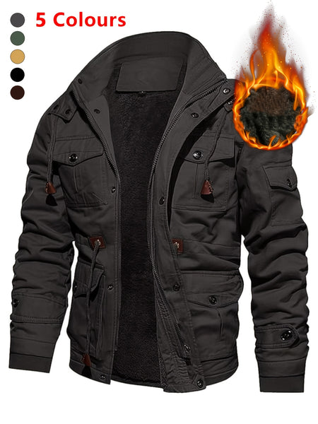 Men'S Thick Mid-Length Jacket with a Hood, Winter Parka for Warmth, Suitable for Outdoor Casual Wear, Featuring a Zip And Multiple Pockets, with a Removable Hat