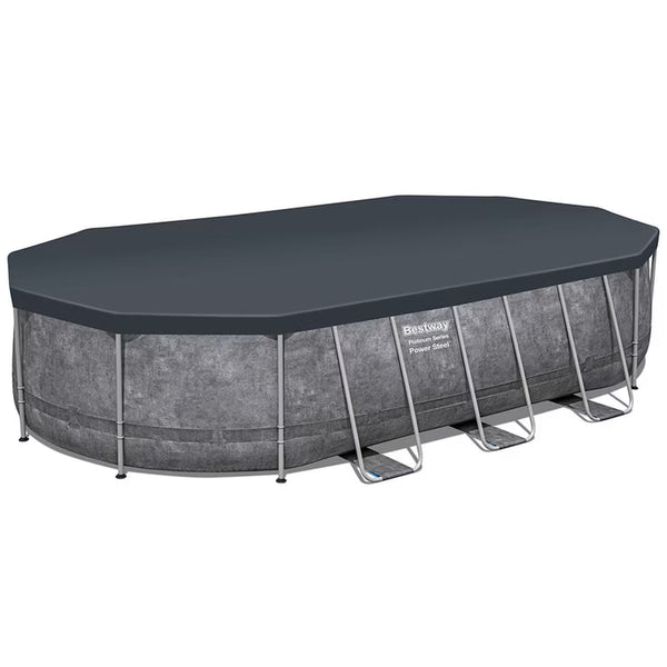 Bestway 20Ft X 12Ft Platinum Series Power Steel Oval Frame Pool with Sand Filter Pump and Solar Powered Pool Pad