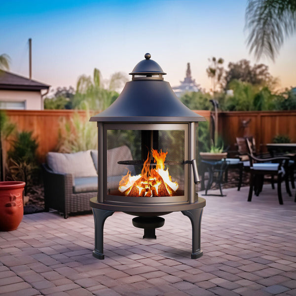 Northwest Sourcing Elevated Round Wood Burning Fire Pit with Swing Out Grill