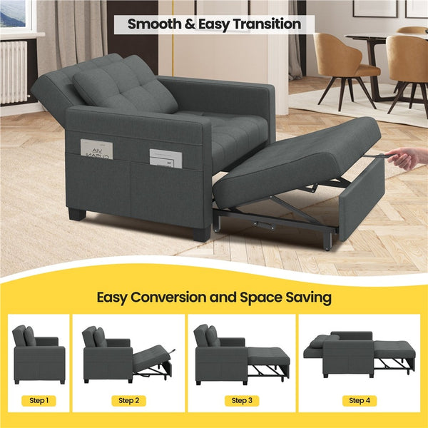 Costoffs 3-in-1 Convertible Sleeper Chair Bed, Tufted Futon Sofa Chair with Adjustable Backrest & Back Pillow, Multi-Function Sleep Chair Bed for Small Space, Apartment, Studio, Guest Room, Home Living Room Furniture
