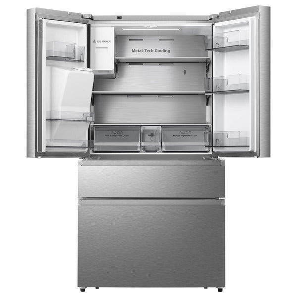 Hisense RF728N4SASE, Multi Door Fridge Freezer with Non Plumbed Water and Ice Dispenser, E Rated in Stainless Steel
