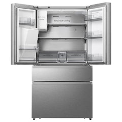 Hisense RF728N4SASE, Multi Door Fridge Freezer with Non Plumbed Water and Ice Dispenser, E Rated in Stainless Steel