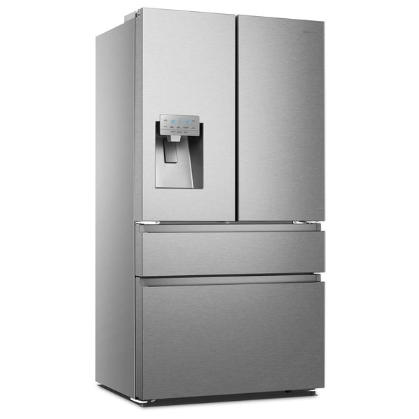 Hisense RF728N4SASE, Multi Door Fridge Freezer with Non Plumbed Water and Ice Dispenser, E Rated in Stainless Steel