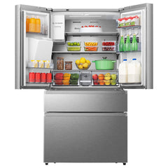 Hisense RF728N4SASE, Multi Door Fridge Freezer with Non Plumbed Water and Ice Dispenser, E Rated in Stainless Steel