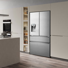 Hisense RF728N4SASE, Multi Door Fridge Freezer with Non Plumbed Water and Ice Dispenser, E Rated in Stainless Steel