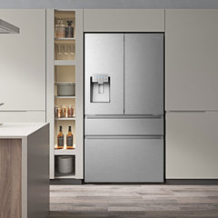 Hisense RF728N4SASE, Multi Door Fridge Freezer with Non Plumbed Water and Ice Dispenser, E Rated in Stainless Steel