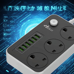 Hulker Power Strips with USB Ports 3 Way Outlets 6 USB Ports Power Socket with 2m Bold Extension Cord Smart USB Charger UK Socket/  Socket