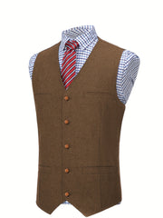 Men'S Vest Wool Blend Herringbone Vintage Men'S Fashion Vest, Groom Best Man Formal Wedding Party Casual Vest