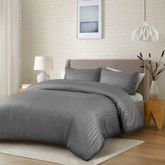 Premium Hotel Quality Satin Stripe Duvet Cover Set Double with Pillowcases | Reversible Soft Quilt Bedding | Easy Care Breathable Luxury Quilt Cover