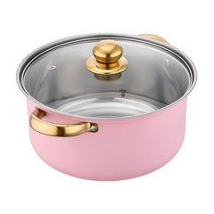 Stainless Steel Soup Pot Set (10PCS), Household Milk and Boiling Pots in Multiple Sizes, Ideal for Soup, Noodles and Hot Pot, Gold-Plated Handle, Pink