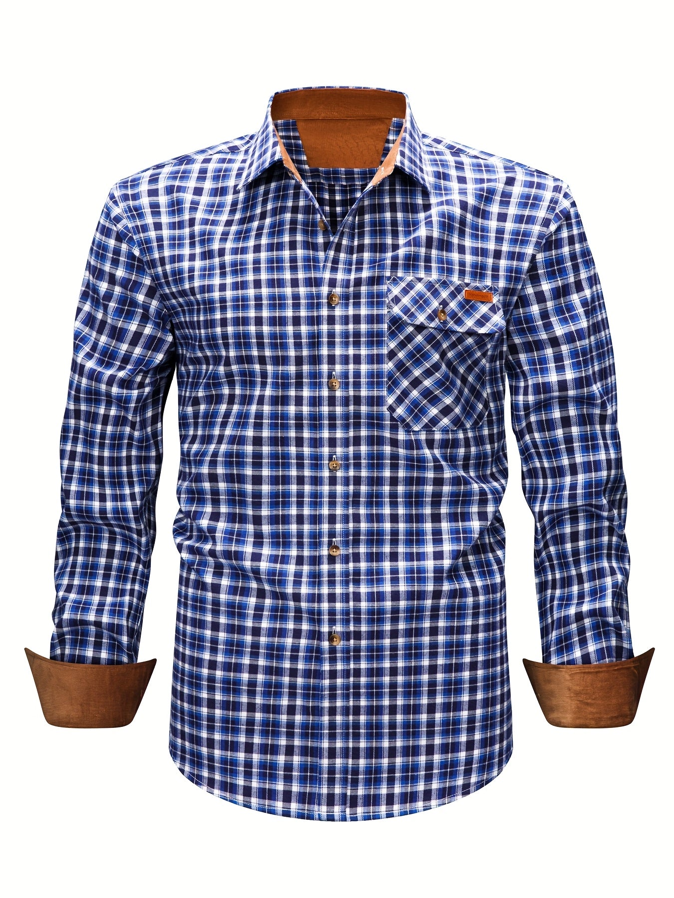 New  Brushed Plaid Flannel Men's Long Sleeve Shirt, Two-Tone Design, Thickened Autumn Casual Shirt for Men's Daily Vacation Streetwear, Comfortable Fit