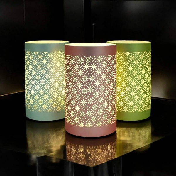 LED Table Lamps Battery Operated Cordless Desk Lights | Blue Green or Pink Flower Petal Design