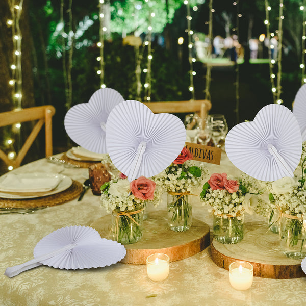 30Pcs White Heart Shaped Folding Accordion Paper Fans for Wedding Celebrations, Party Decorations and DIY Painting