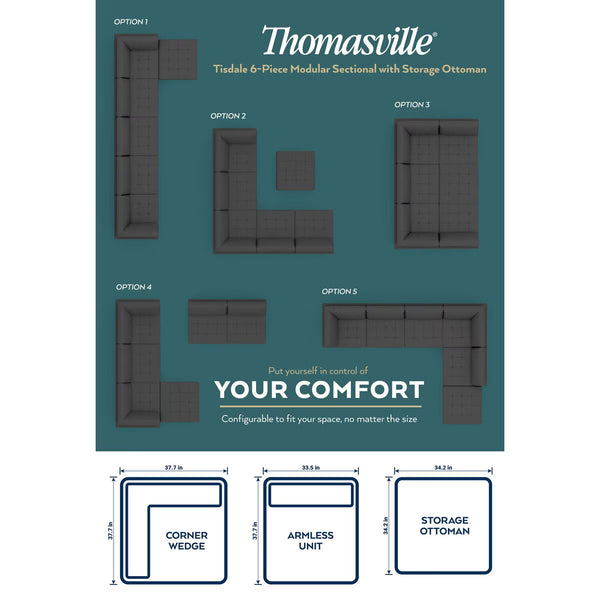 Thomasville Tisdale Dark Grey 6 Piece Modular Fabric Sofa