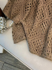 Plus Size - Plus Size - Plus Size Women'S Cashew Flower Loose Temperament Hollow Round Neck Pullover Long Sleeve Sweater