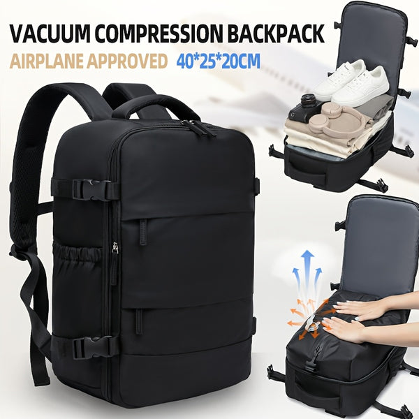 Travel Luggage Vacuum Compression Travel Backpack with Vacuum Pump Combo Set. This vacuum-sealed double-shoulder bag is ideal as luggage for men and women on short business trips, a schoolbag for students, and the top choice for travel outings