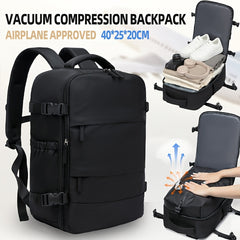 Travel Luggage Vacuum Compression Travel Backpack with Vacuum Pump Combo Set. This vacuum-sealed double-shoulder bag is ideal as luggage for men and women on short business trips, a schoolbag for students, and the top choice for travel outings