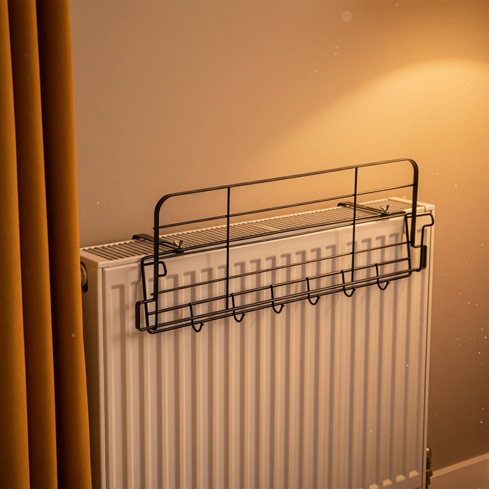 [Pull-Out Shelf Rack] Wall-Mounted Radiator Clothes Drying Rack with Heavy-Duty & Hanging Rods - Space-Saving Suitable for Clothes, Socks, Shoes, Winter Garments - Easy Installation, Pull-Out Shelves (Black/White) - Ideal for Apartments, Small Homes, Stan