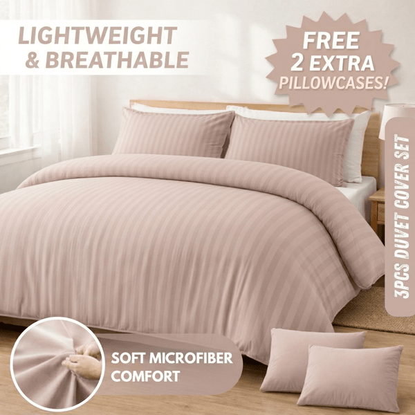 3pcs Lightweight Stripe Duvet Cover Set – Soft Breathable Microfiber Bedding Set, Cool Fresh Spring Summer Design, Easy Care, Includes 2 Free Pillowcases, All seasons use