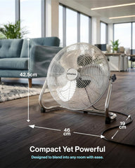 Schallen Chrome Silver Metal High Velocity Cold Air Circulator Adjustable Floor Fan with 3 Speed Settings (14