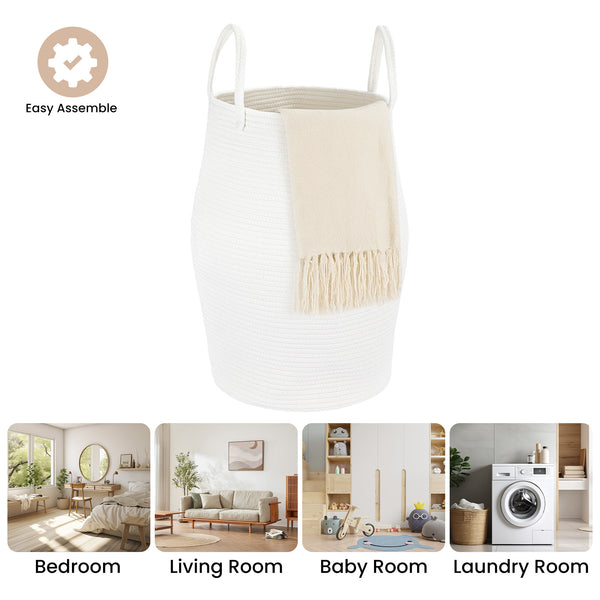 Large Foldable Laundry Hamper – Woven Rope Basket with Sturdy Handle for Dirty Clothes, Blankets & Toys – Ideal for Bedroom, Living Room Storage