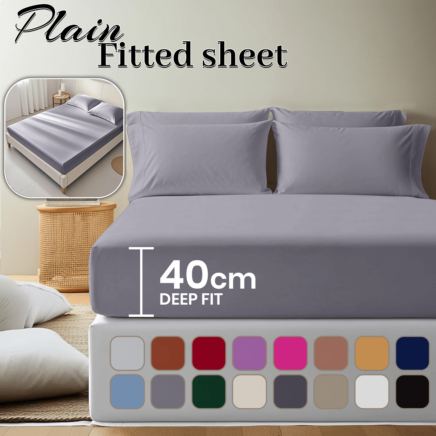 40cm Extra Deep Fitted Sheet, All seasons Bedding Ultra Soft Breathable Microfiber Bedding, Wrinkle-Free, Machine Washable, Hotel Quality All Sizes Available