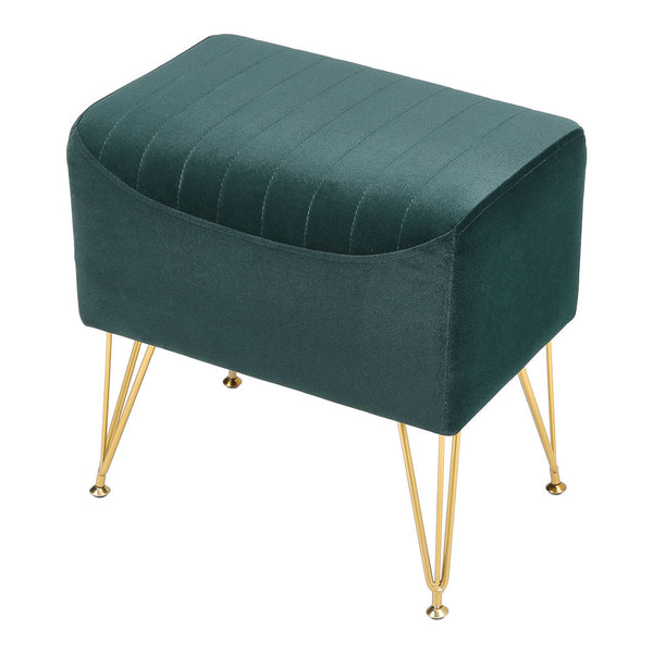 1pc Green Velvet Footstool Metal Legs Small Rectangle Ottoman No Storage for Makeup Room Bedroom Entryway Shoe Changing Stool Chair Foot Rest