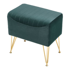 1pc Green Velvet Footstool Metal Legs Small Rectangle Ottoman No Storage for Makeup Room Bedroom Entryway Shoe Changing Stool Chair Foot Rest