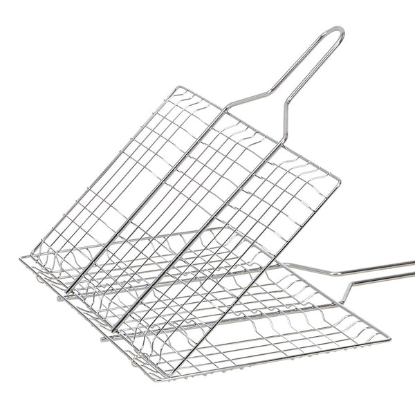 1pc Heavy-Duty Metal Barbecue Mesh Clip | Commercial Barbecue Grill, Square Burger Clip, 32cm Handle, Suitable for Courtyard Gatherings and Barbecues, 33.5 X 20cm