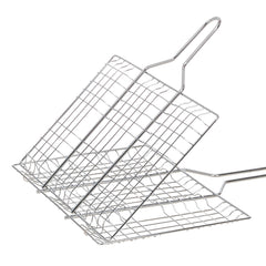 1pc Heavy-Duty Metal Barbecue Mesh Clip | Commercial Barbecue Grill, Square Burger Clip, 32cm Handle, Suitable for Courtyard Gatherings and Barbecues, 33.5 X 20cm