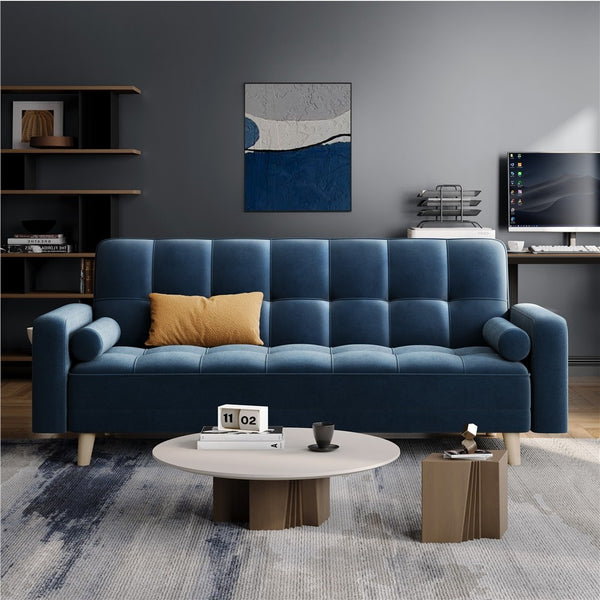Costoffs Convertible Sofa Bed, Sofa Bed Velvet Convertible Sofa Bed 3 Seater Futon Sofa Bed with 2 Bolster Pillows and 3 Adjustable Back Angles for Apartments, Dens, Guest Rooms, Spare Rooms, Offices, and Lounges, Modern Grey/Blue/Green