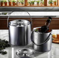 Double-Walled Stainless Steel Ice Bucket with Handle Keeps Cocktails, Beer, Wine Champagne Cold Longer Perfect for Home, Bars, Parties Outdoor Events