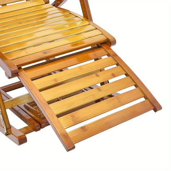 Natural/ Brown Rocking Chair/Lounge Chair Recliner Load-Bearing 150kg Comfort Bamboo Loungers Deck Chair Adjustable Handrail Home Chair Gifts Stable Ergonomic