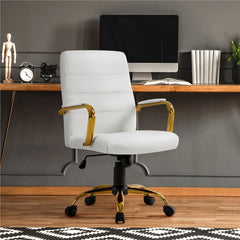 Costoffs Mid Back Office Chair with Gold Frame PU Leather Office Executive Chair with Adjustable Seat Height