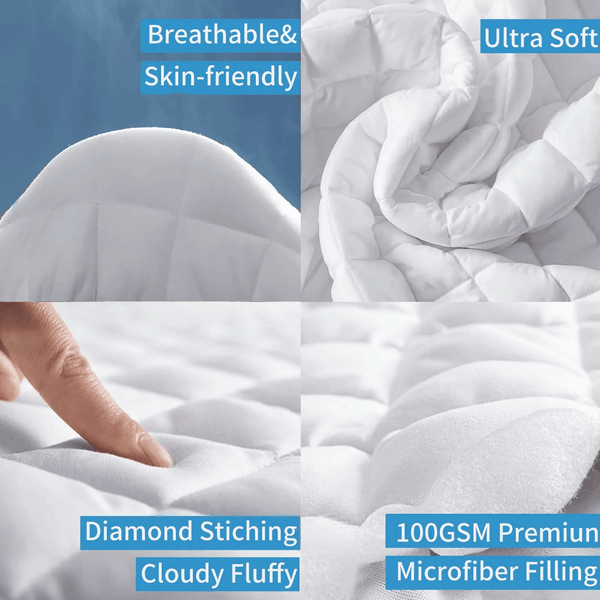 100% WATERPROOF QUILTED MATTRESS PROTECTOR with Deep Fitted Pocket Stretches Up to 30 Cm, Fully Bed Fitted Anti- Allergic | Non Noisy | Non-Plastic |Ultra Soft Deep & Breathable Mattress Protector All Sizes UK