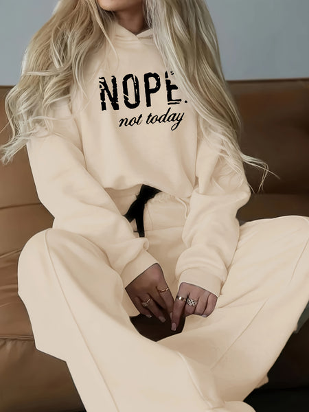Women'S Two-Piece Casual Outfit, Featuring a Warm Hooded Sweatshirt with Letter Patterns